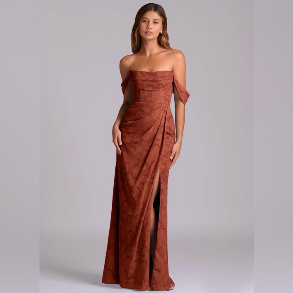 Azazie Off-Shoulder Rust Bridesmaid Dress